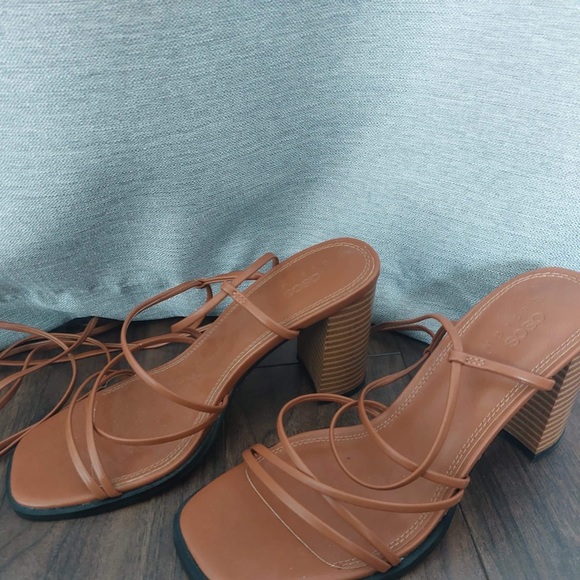 🍋🍊ASOS Waterlily Tie Leg Mid Heeled Sandals In Tan🍋🍊 - Picture 5 of 8